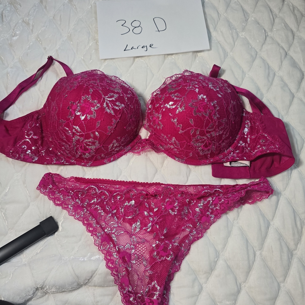 Victoria's Secret Fuchsia Lace Bra and Panty Set